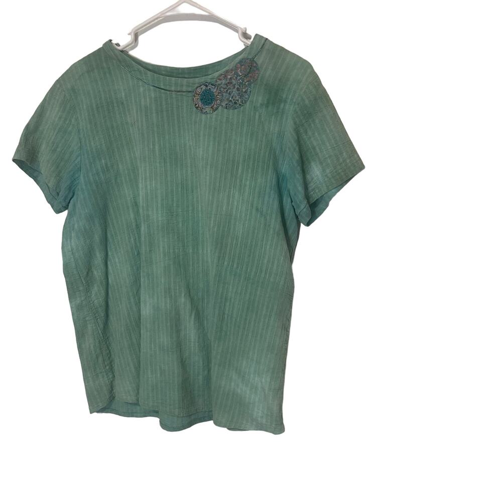 Nu Views‎ Vintage Women's Size Medium Sea Green Hippie Boho Artsy Blouse